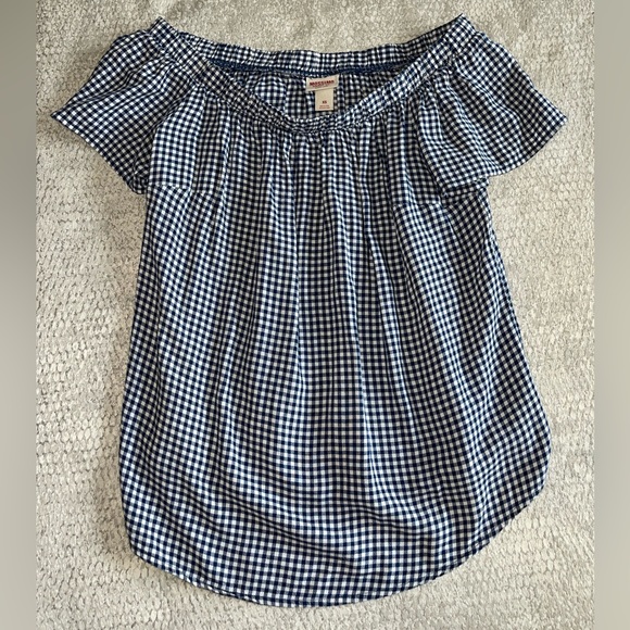Mossimo Blue and White Off the Shoulder Checkered Top | Women’s Size XS - Picture 4 of 7
